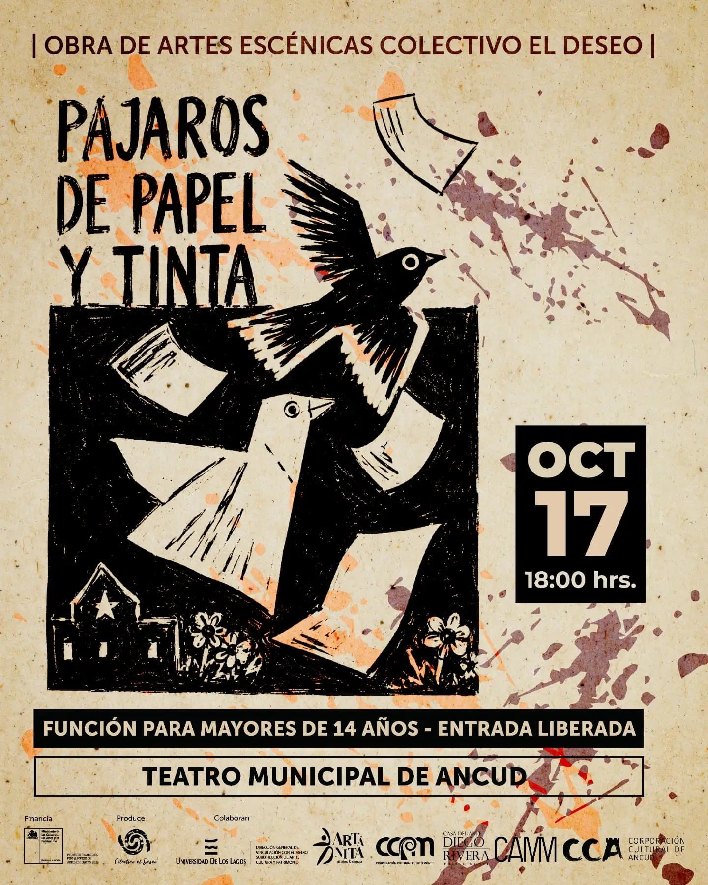 “Pájaros de Papel y Tinta” en el Teatro Municipal de Ancud
