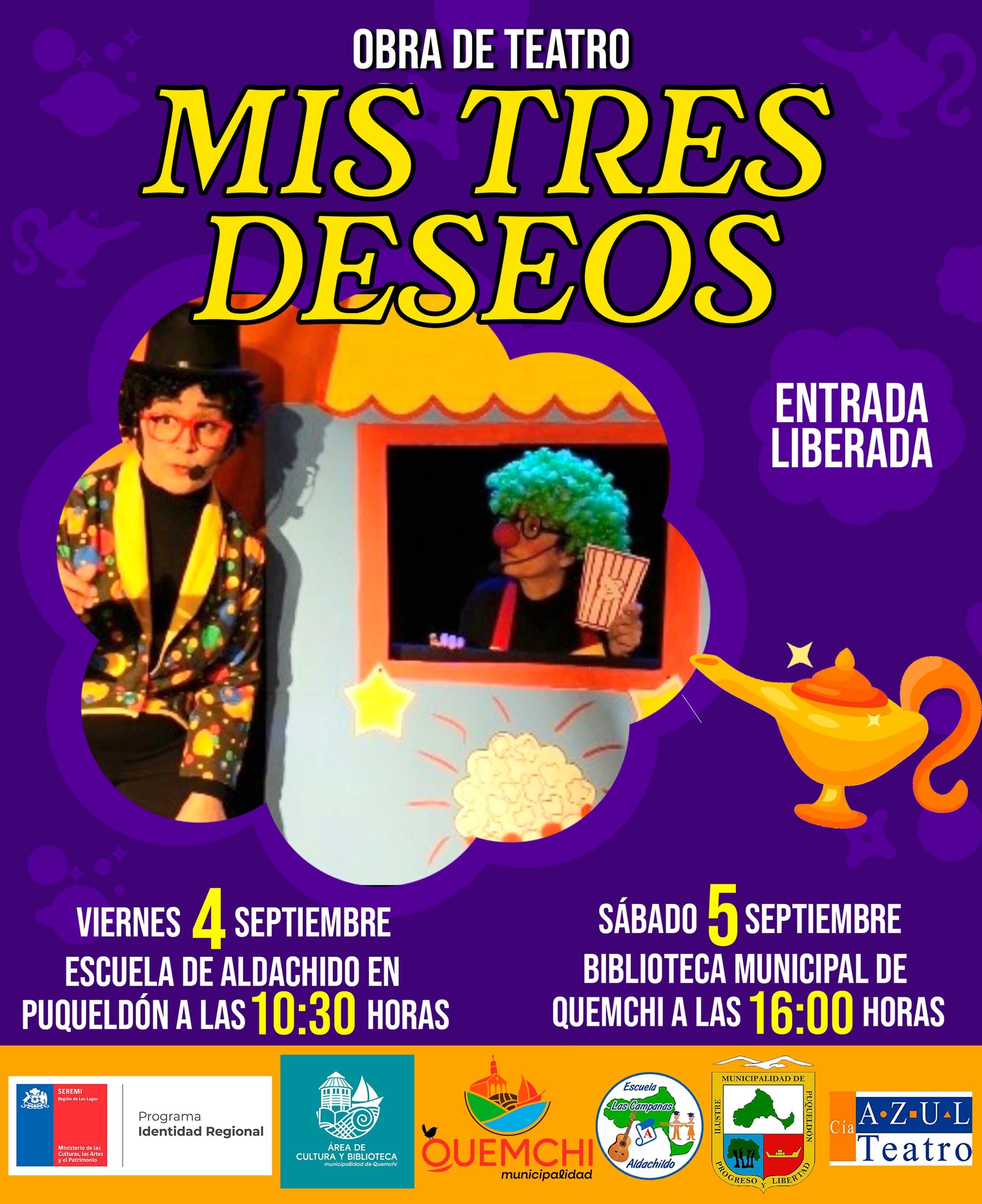 Teatro infantil "Mis tres deseos, el mejor lugar del mundo" en Quemchi